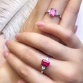Emerald Cut Lab Created Ruby Engagement 925 Sterling Silver Rings for Women 18K White Gold Plated