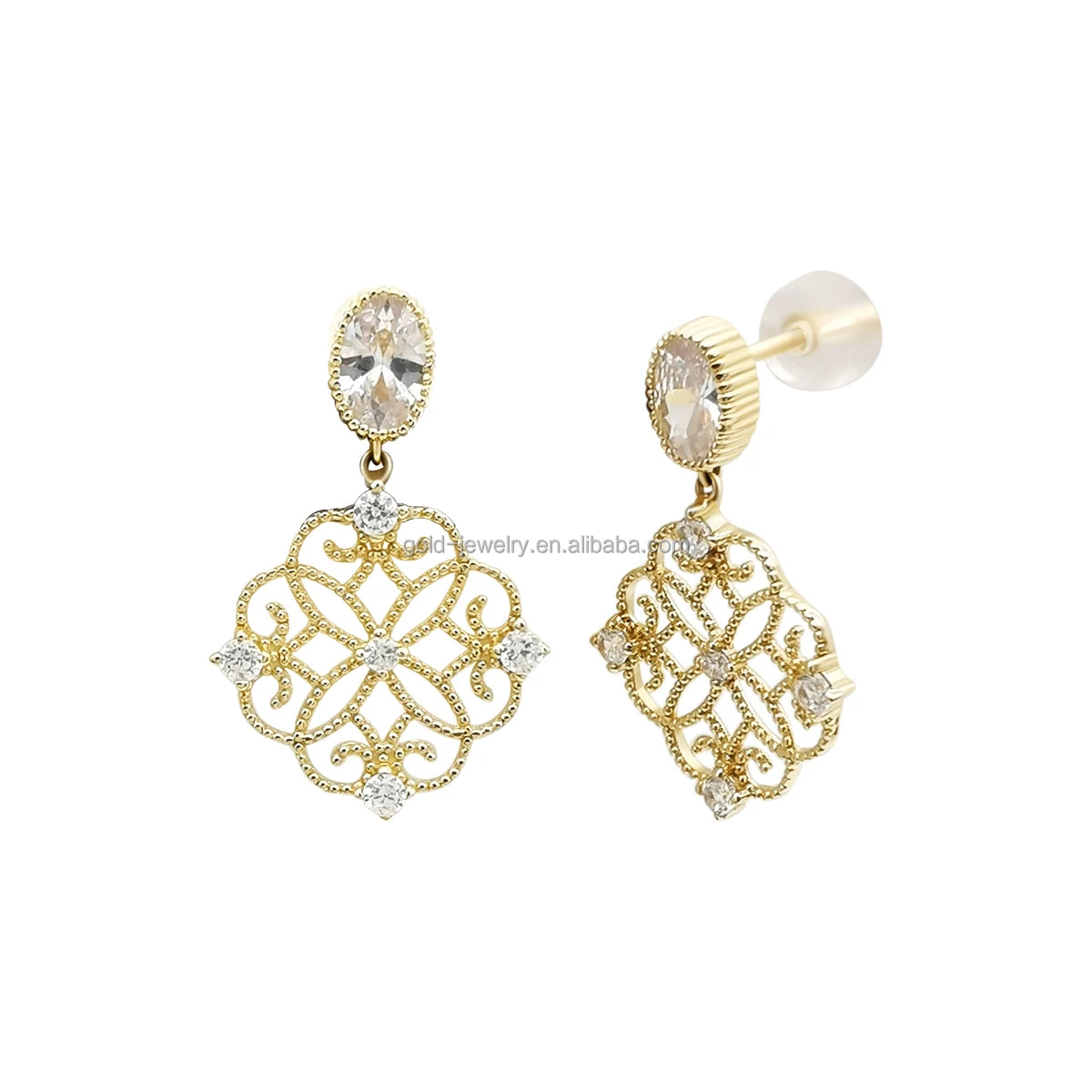 1000S Jewelry Earrings Funny Earring Gold Shape Zircon Stone Solid Flower Custom Logo Design Yellow Trade Assurance 2 Pcs 9k