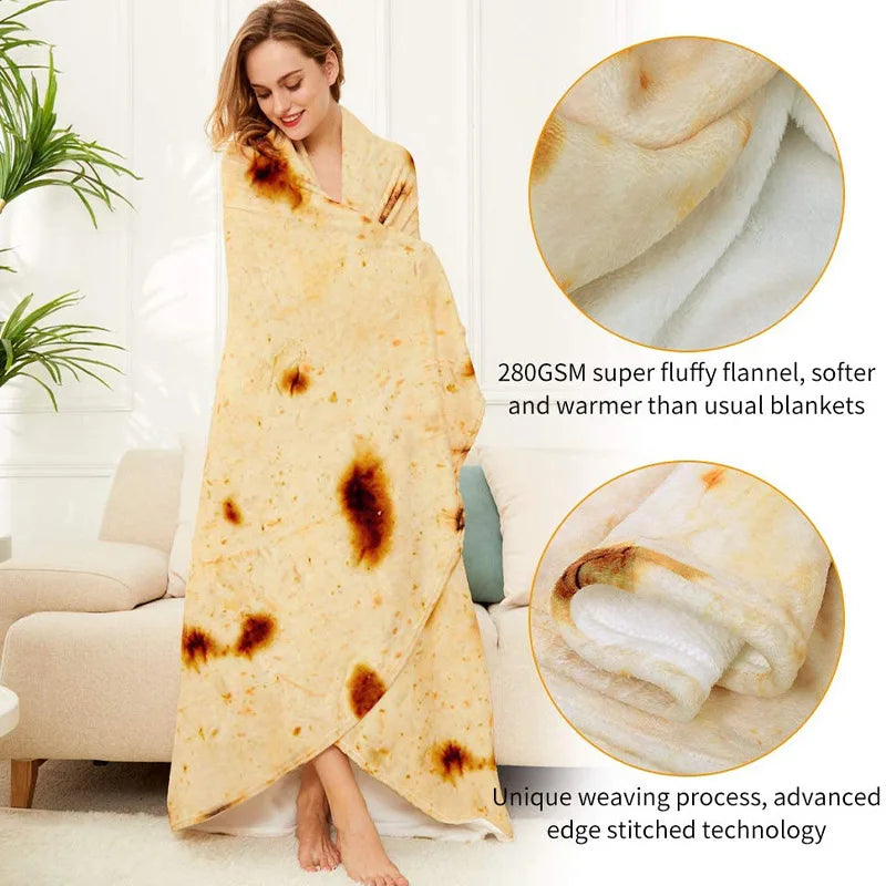 Premium Soft and Warm Round Funny Unique Foodies Gift Burritos Tortilla Warp Throw Blanket for Home