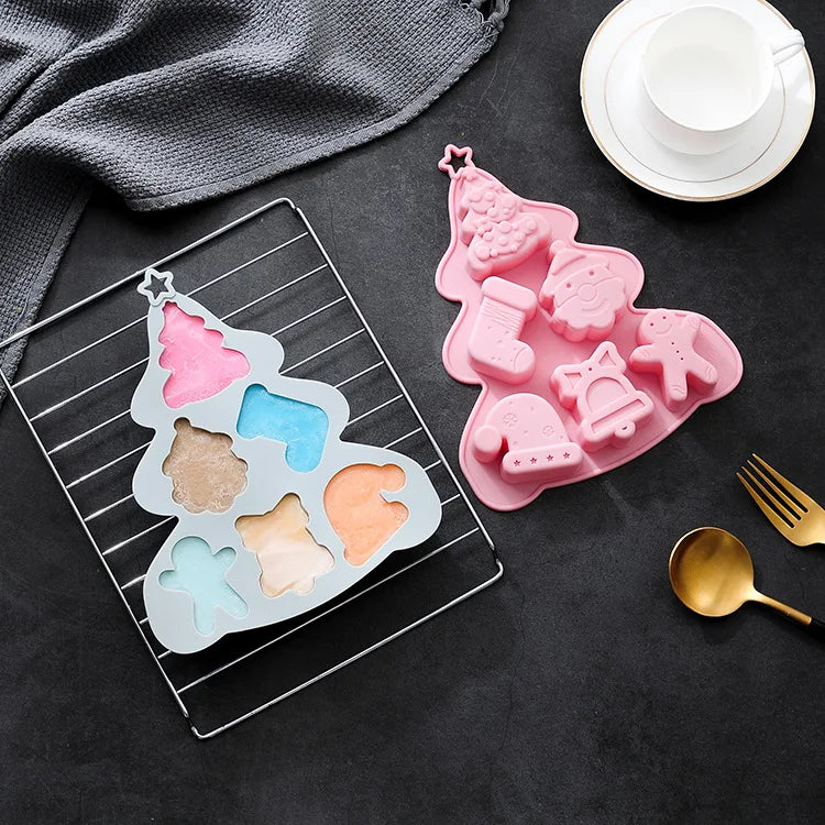 6-Grid Christmas Tree Silicone Cake Mold Disposable Gingerbread Man Old Man Theme Baking Tool DIY Desserts New Festival Tool