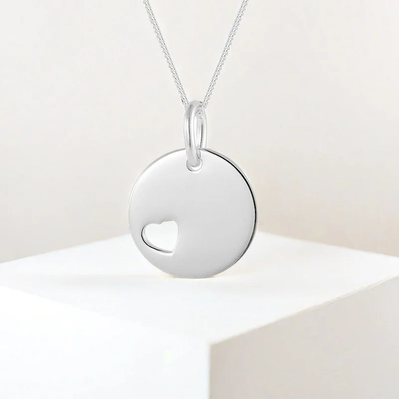 QX Custom Personalized Logo 925 Sterling Silver Round Heart Pendant Fine Jewelry Women Mom Mothers Day Necklace
