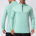 Quarter Zip up Tight Full Sleeve Shirt Sports Clothing Men Running Moisture Wicking Fitness Wear Green Shirts
