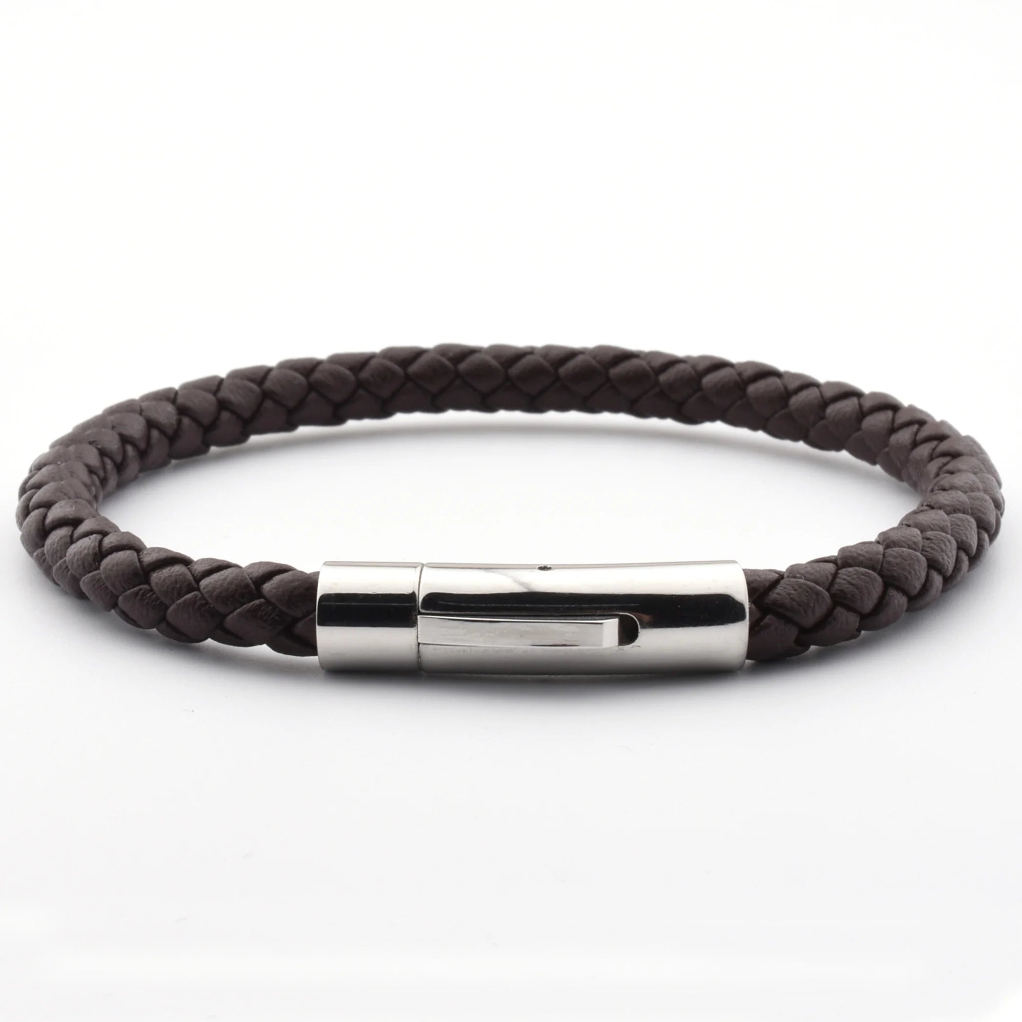 2024 Summer Hot Selling Mens Stainless Steel Metal Lock Brown Leather Bracelets