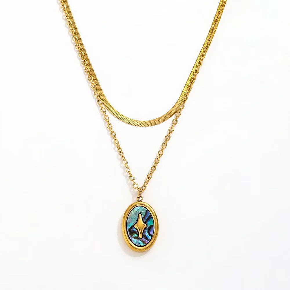 Joolim Jewelry 18K Gold Plated Summer Holiday Stainless Steel Necklace with Trendy Abalone Shell Pendant for Fashionable Gift