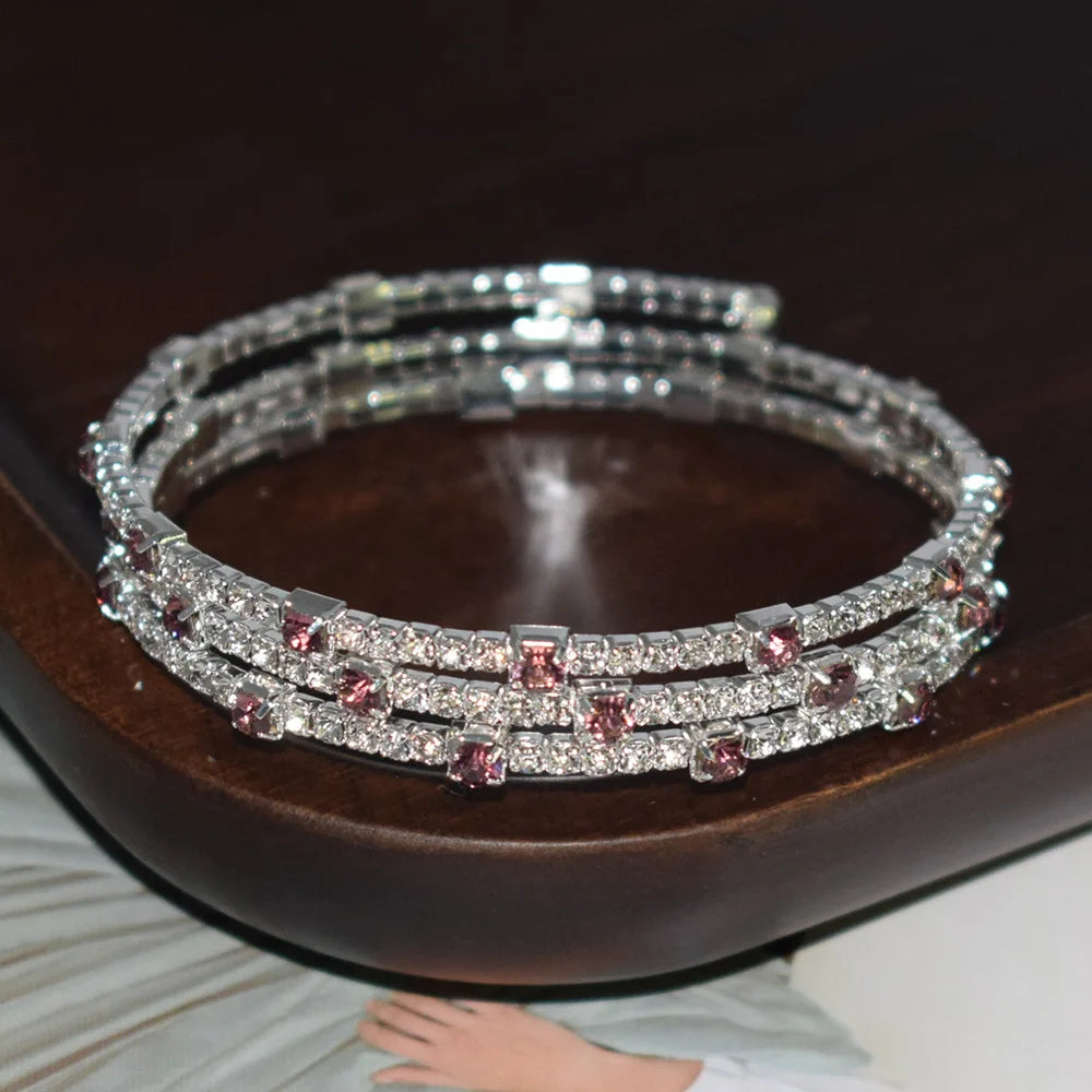 Super Shiny Multi Row Diamond Arm Bracelet Asymmetric Four Claw Colored AB Crystal Bracelet for Bride Performance Hand Jewelry