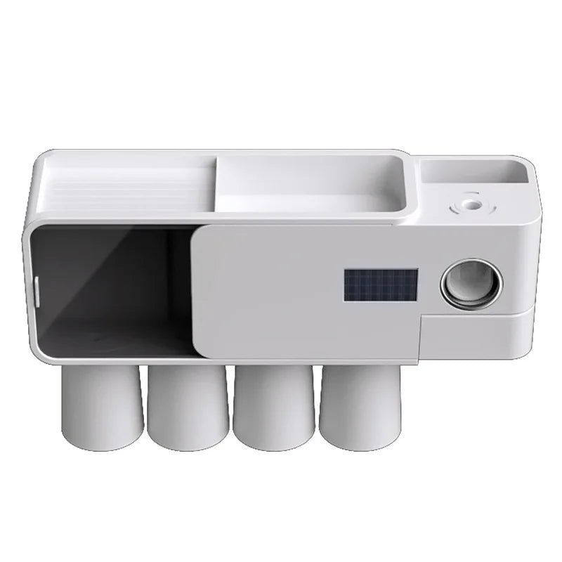 Eco-Friendly Space-Saving Double Cup Toothbrush Holder Toothpaste Dispenser Magnetic Wall-Mounted Bathroom Use