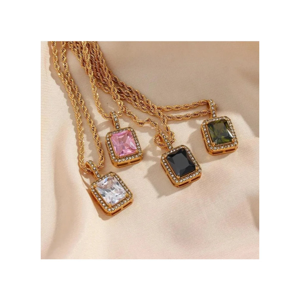 18K Gold Zircon Stone Necklace Luxury Stainless Steel Necklace Jewelry for Women Tarnish Fine Necklace Fasion Jewelry