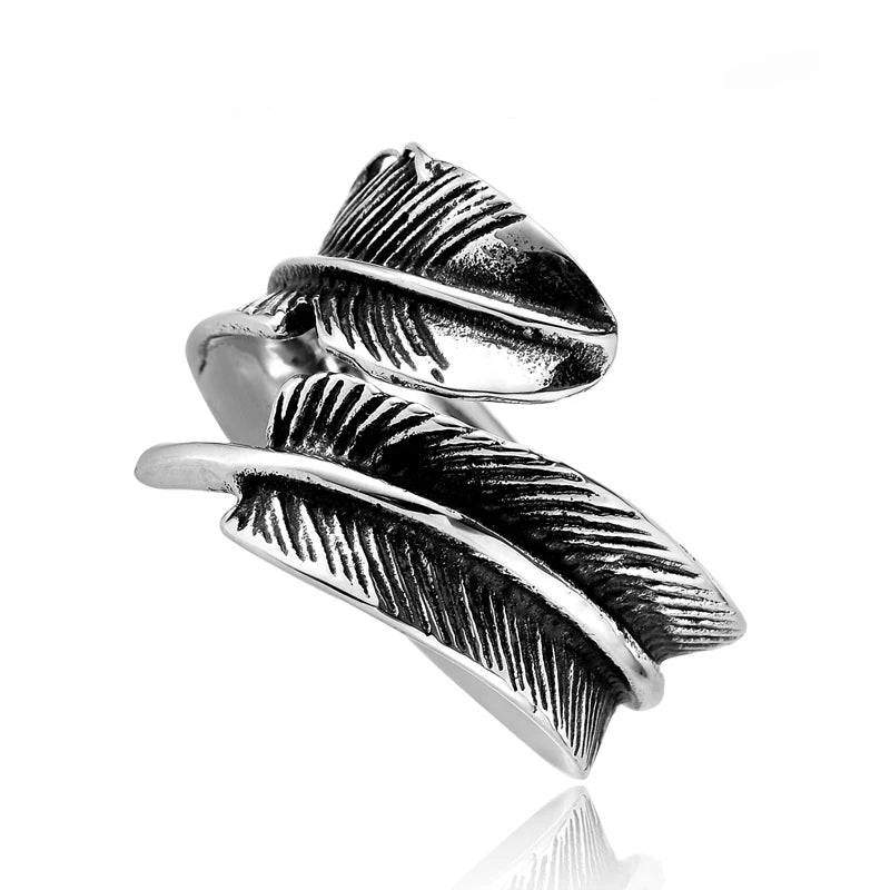 SS8-276R Steel Soldier Stainless Steel Punk Feather Ring Fashion Jewelry Gift