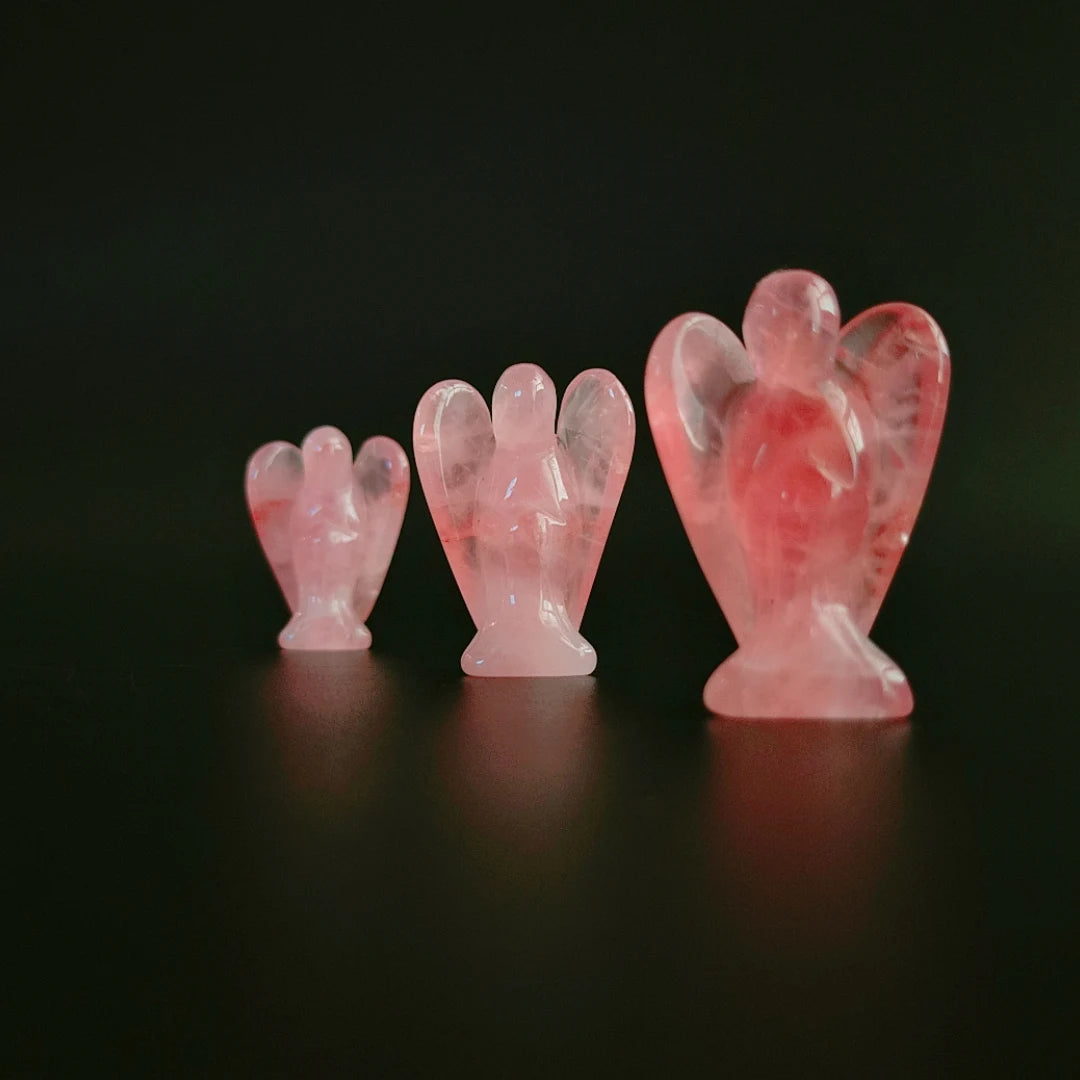 Huiying Natural Gemstones Rose Quartz Carvings Figurines for Healing Crystal Angel Reiki Ornaments Crafts 1.5 Inch
