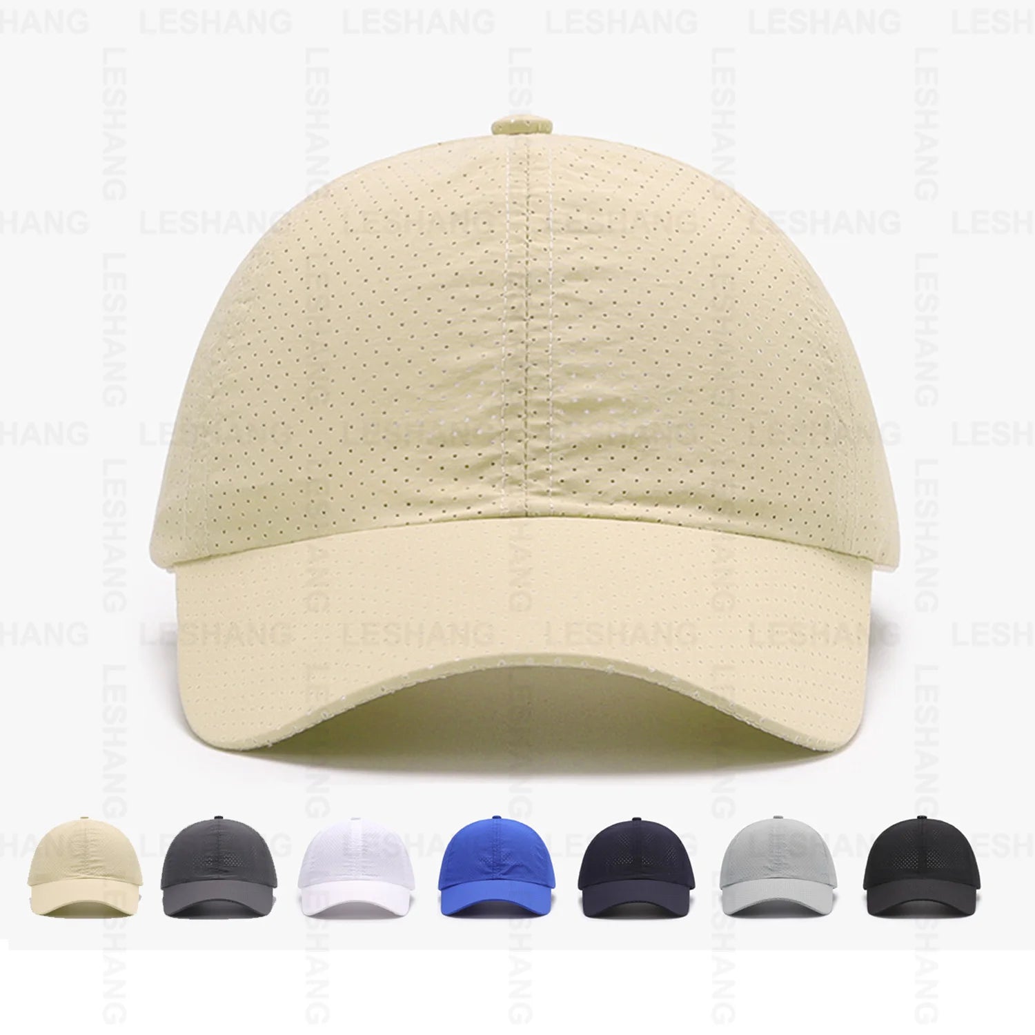 Hot Sale Quick-Dry Custom Logo 6-Panel Cut Drilled Hole Plain Mesh Baseball Cap Curved Brim Polyester Sports Running Dad Hat
