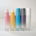 Ready to Ship Small Empty Roll on Bottle 10ml pink Yellow Blue Grey White Iridescent Colored Glass Bottle with Gemstone Roller