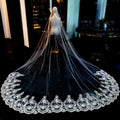 ROMANTIC Elegant Lace Edge Sequins Cathedral Length Long Wedding Veil Pearl Bridal Veil