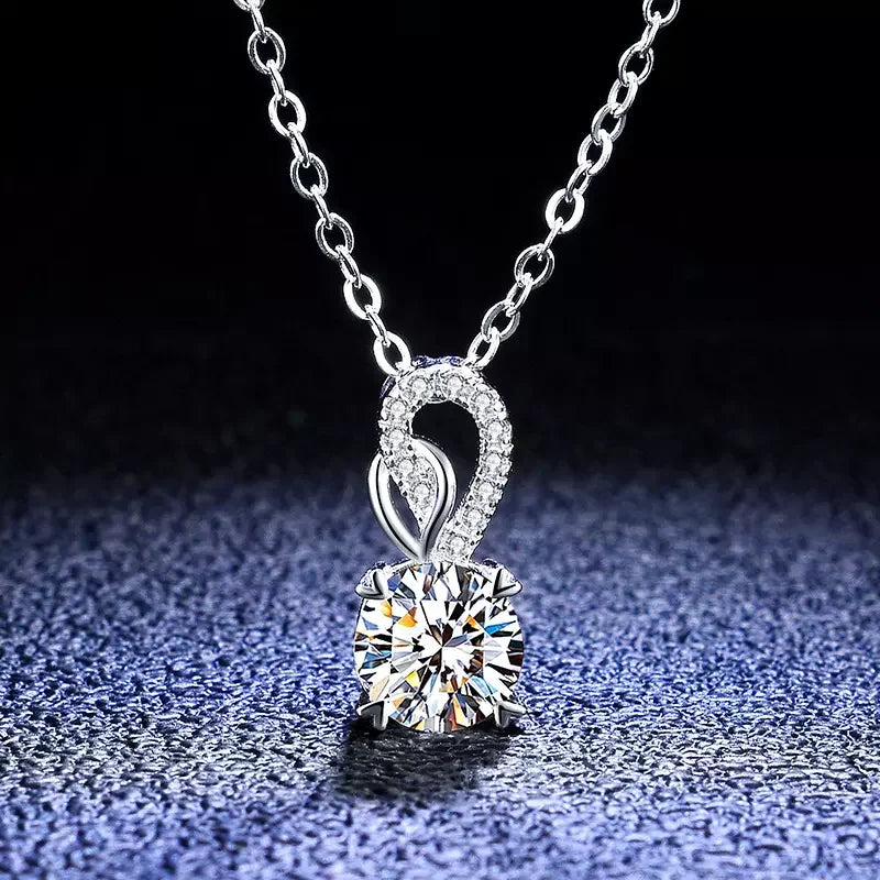 Women's S925 Sterling Silver Necklace with 1ct 0.5ct White VVS1 Moissanite Diamond Pendant & Charms Jewelry
