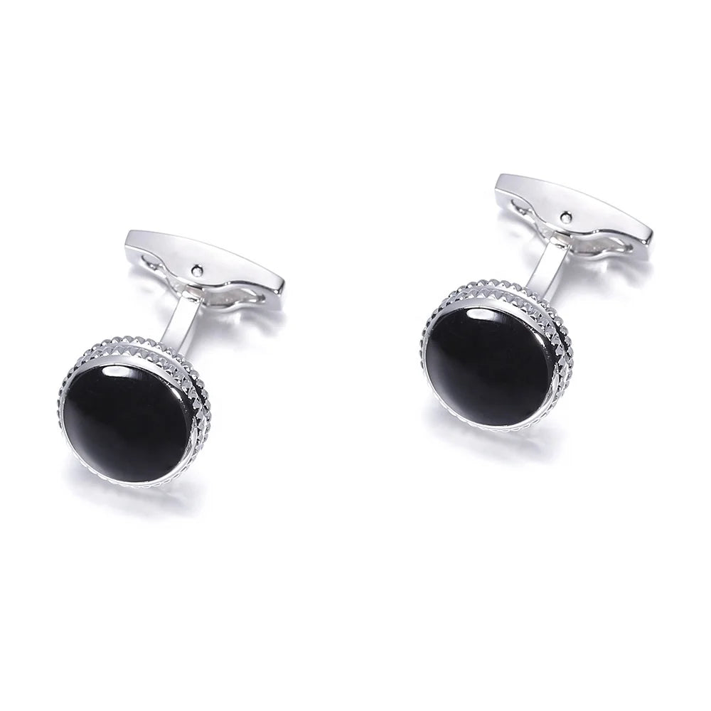 Hot Selling Stock Plain Cuff Links Silver Latest Design Cufflink Though Copper Black Enamel Silver Plating Cufflinks for Men