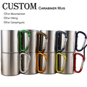 200ml 300ml Outdoor Camping Travel Tumbler Portable Stainless Steel Coffee Cup Double Walled Carabiner Mugs with Handle