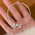 Wholesale Popular Jewelry 925 Sterling Silver Luxury Pink Zircon Heart Bowknot Star Shaped Charms Bracelet & Bangle for Women