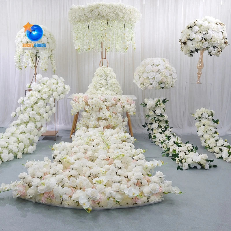 Luckygoods Customized White Silk Floral Artificial Party Event Wedding Flowers Arrangements for Decoration
