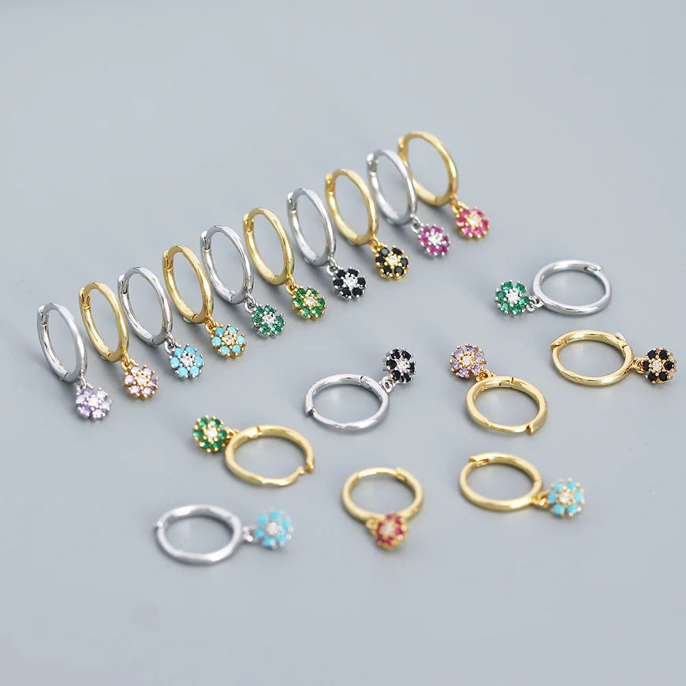 Beautiful Flower Women's Earring 925 Sterling Silver Colourful Zircon Flower Drop Earring for Women