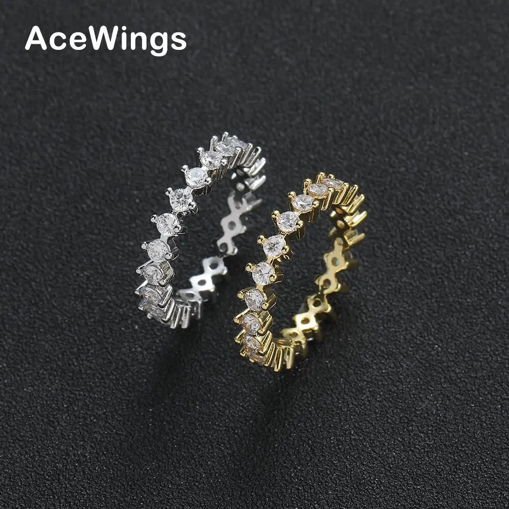 R067 Female Brass Cubic Zircon Rings Gold and Silver Plated Hip Hop Jewelry for Engagement and Anniversary Party Gift