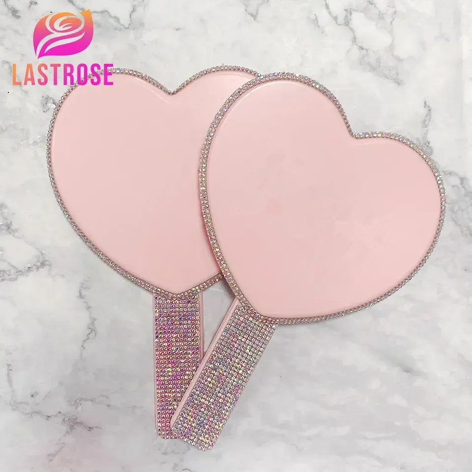 Private Label Pocket Mirror Heart Shape Hand Mirror Bling Bling Rhinestone Makeup Mirror Wholesale