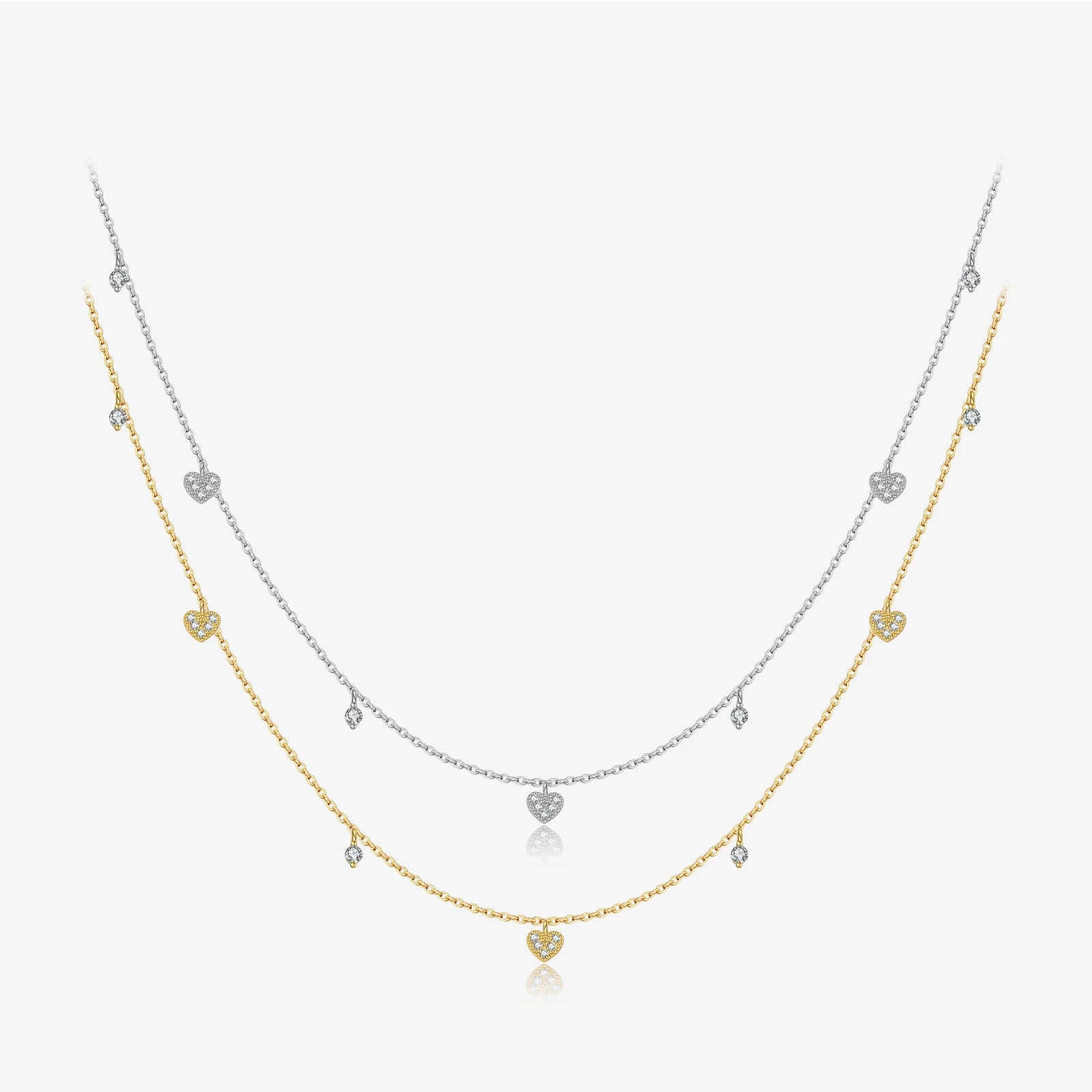 FUAMAY Romantic 925 Silver Gold-Plated Paved Layered Necklace with Paved CZ Heart Charms Long-Lasting Shine Jewelry for Women