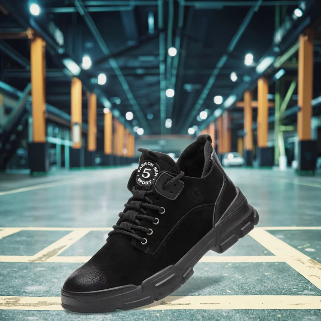 Fashionable Versatile Black Safety Shoes Work-Style Anti-Slip for All Seasons-Winter Summer Autumn