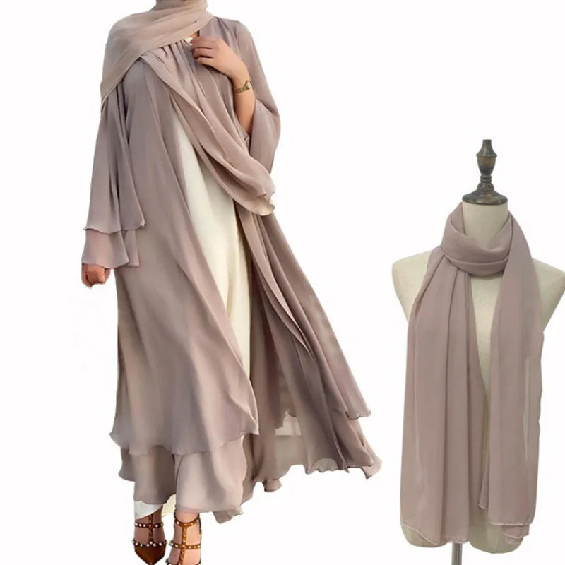 2023 Women Muslim Long Dress Dubai Maxi Plain Black Pleated Kimono Abaya Modest Wear Middle East Islamic Dress