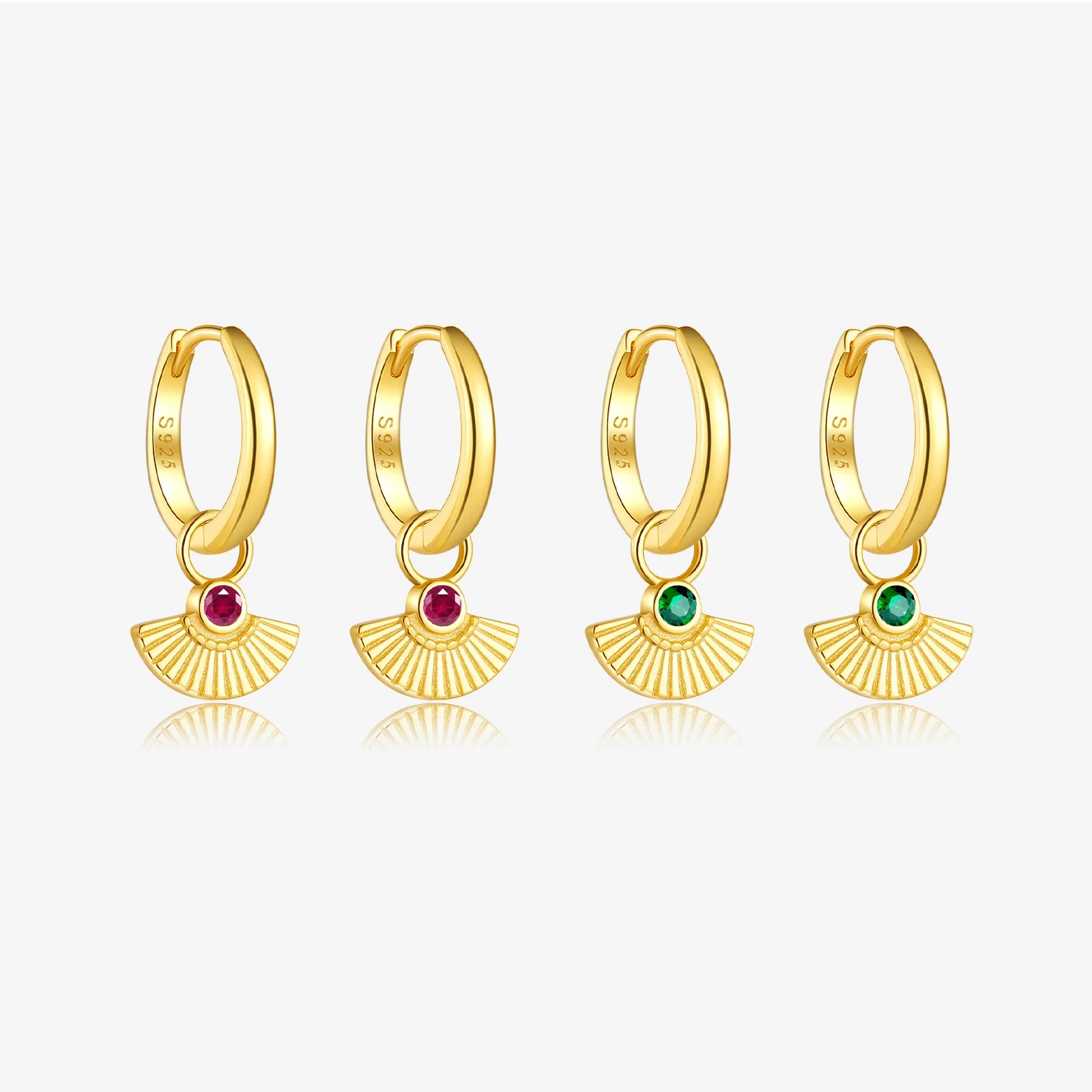 FUAMAY Aretes Sector Charm Hoop Earrings 18K Gold Plated Green Blue Rose Zircon Eye Earring