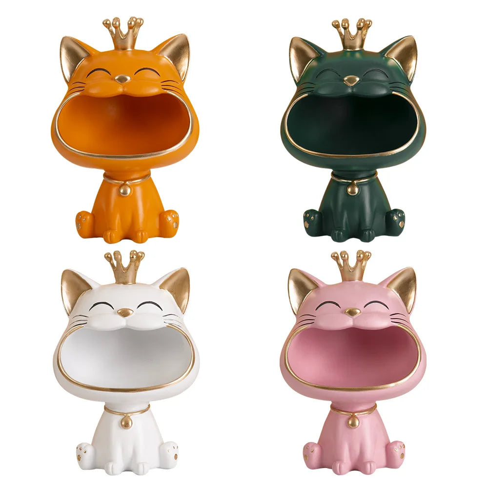 High Quality Big Mouth Cat Tray Ornament Resin Craft Cats for Key Storage