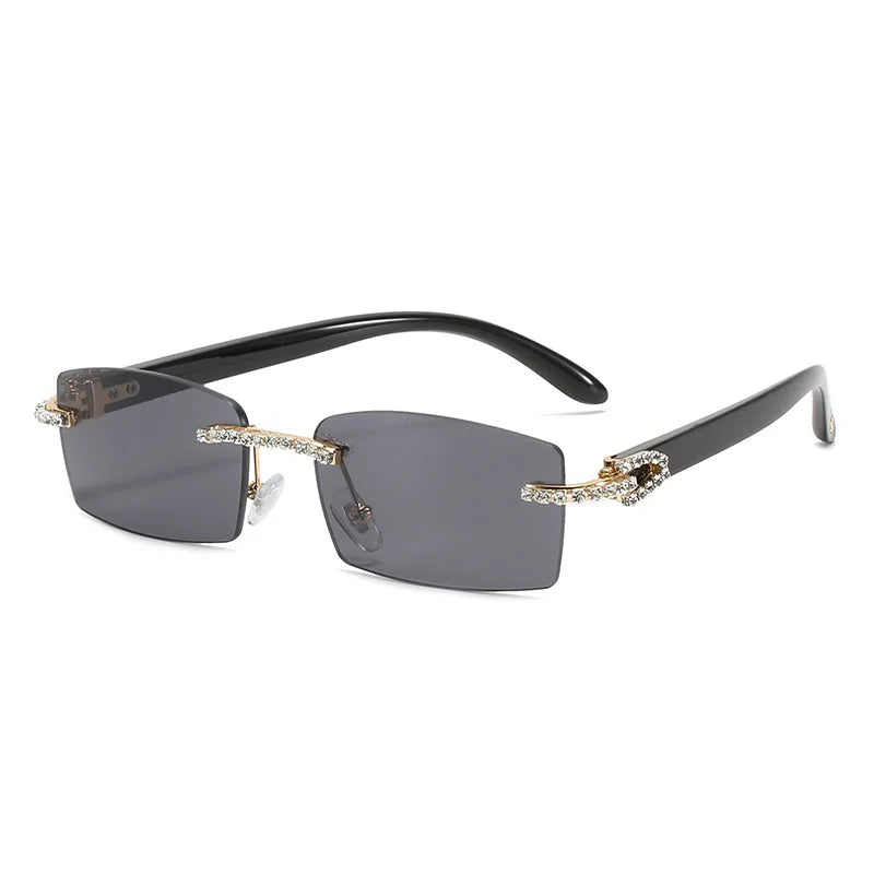 New Fashion Grain Leg Diamond Small Frameless Sunglasses Lightweight Gold Ox Horn Sunglasses for Women and Men