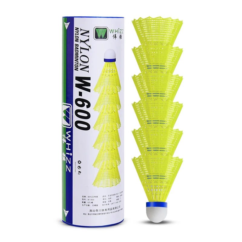 Wholesale Durable New Design Yellow 6pcs/tube Nylon Shuttlecock Badminton
