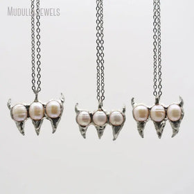 NM48667 Soldered Natural Freshwater Pearl Thorn Bubble Organic Claws Free Form Stainless Steel Necklace Y2K Brutalist Jewelry