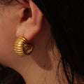 Minimalist Trendy Punk Style Thick Chunky Stainless Steel Women Charm Jewelry Gold Color Flower Hoop Piercing Earrings Gift