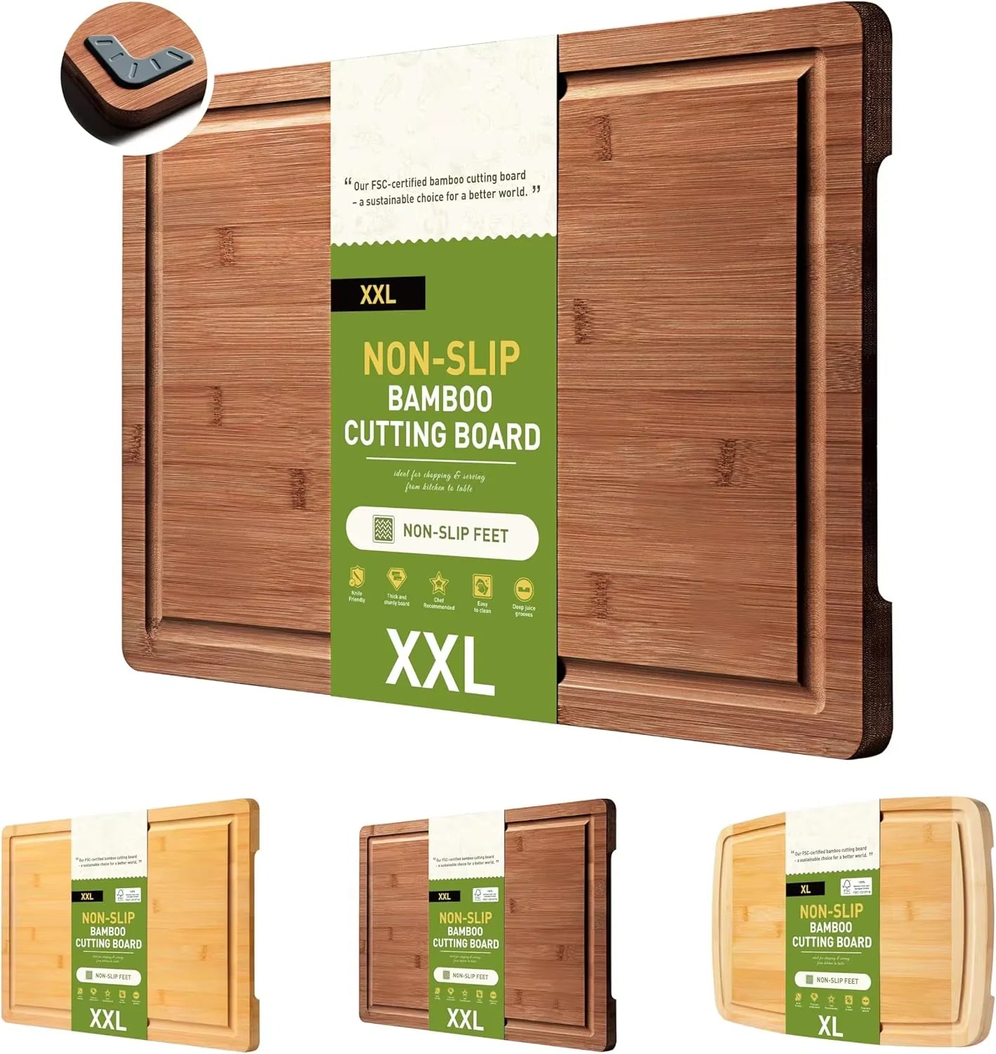 Extra Large Bamboo Cutting Board Non Slip Feet Over Sink Butcher Block Wooden Chopping Board Hardwood Kitchen Counter Gadget