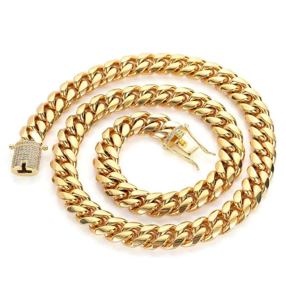 SSeeSY Wholesale Bracelet Manufacturer Hip Hop 18k Gold Plated Men Stainless Steel  Jewelry  Cuban Link Chain Necklace for Men