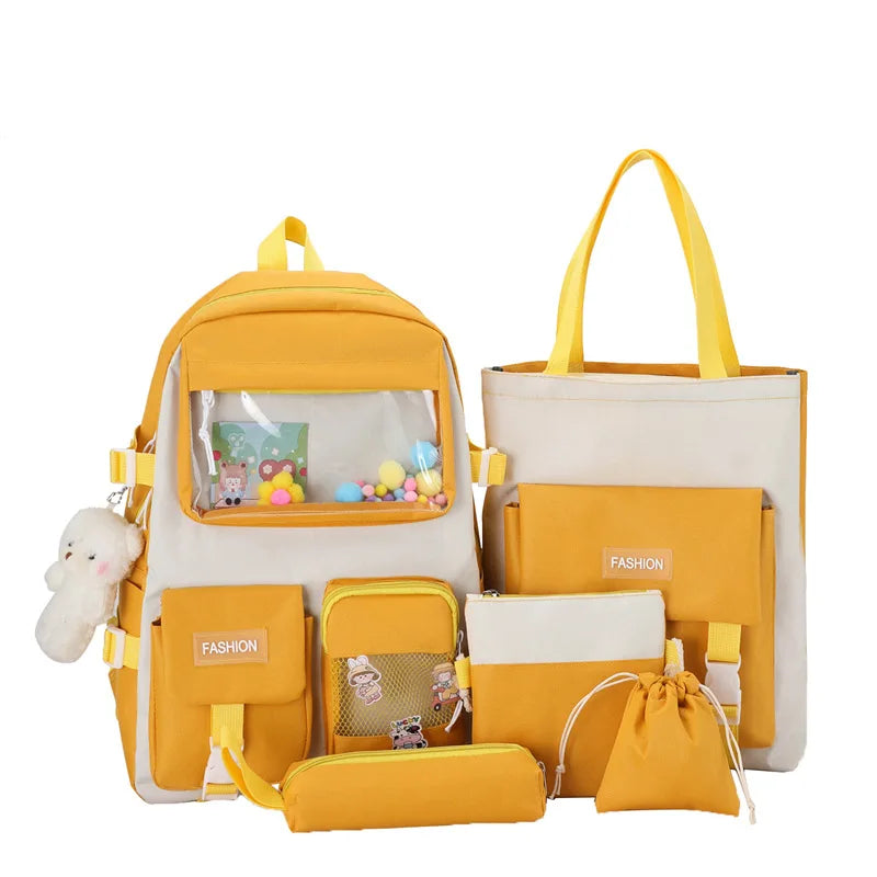 Large Capacity Casual Backpack Student Schoolbag Travel Bag Five-Piece Set One Piece Dropshipping