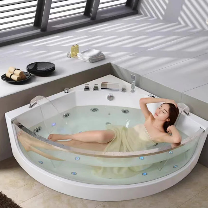 Luxury Modern 2-Person White Acrylic Freestanding Indoor Hotel Bathroom Corner Whirlpool Massage Bathtub Combo Air Whirlpool