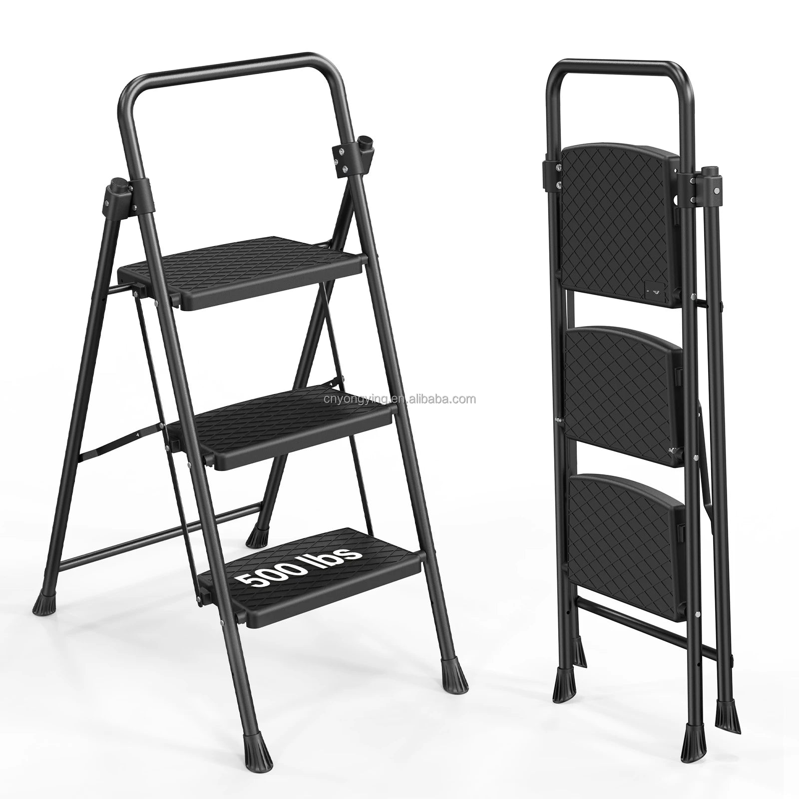 3 Steps Modern Folding Ladder Stool for Living Room Use Portable Steel with Wide Pedal 330lbs Capacity and Rubber Feet