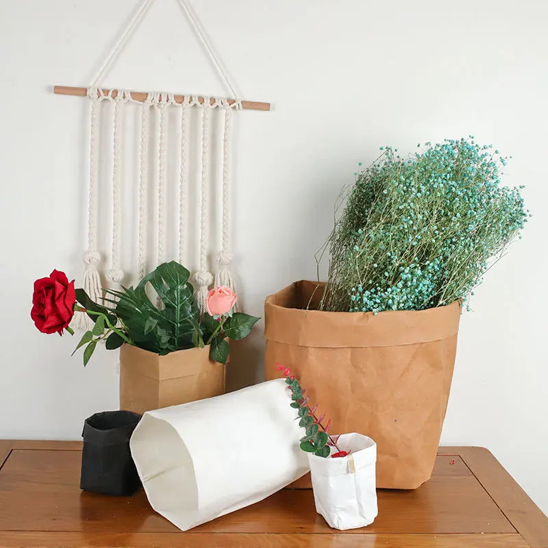 Creative Personality Reuse Washable Kraft Paper Storage Bags Green Plant Flowers Flowerpot