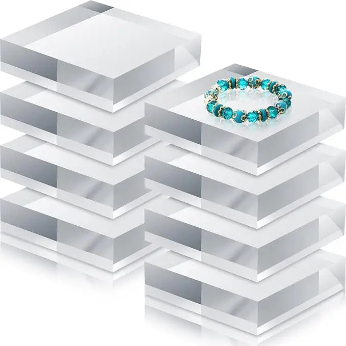 8 Pieces Acrylic Display Block Clear Polished Acrylic Square Display Block Acrylic Display Block Stand (4 X 4 X 1 Inch)