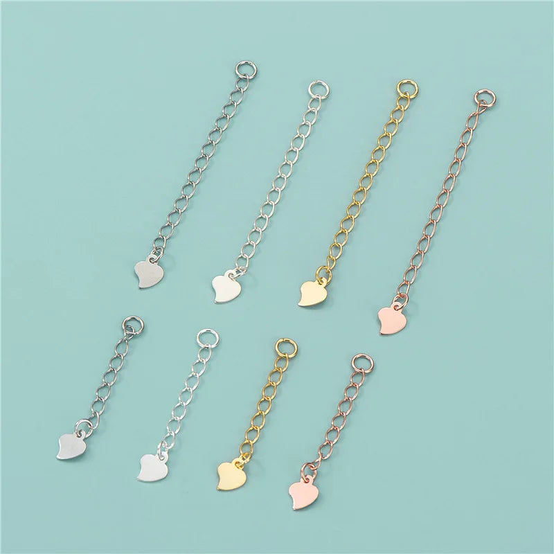 925 Sterling Silver Heart Drop Extension Chain 3cm 5cm Handmade Jewelry Accessories