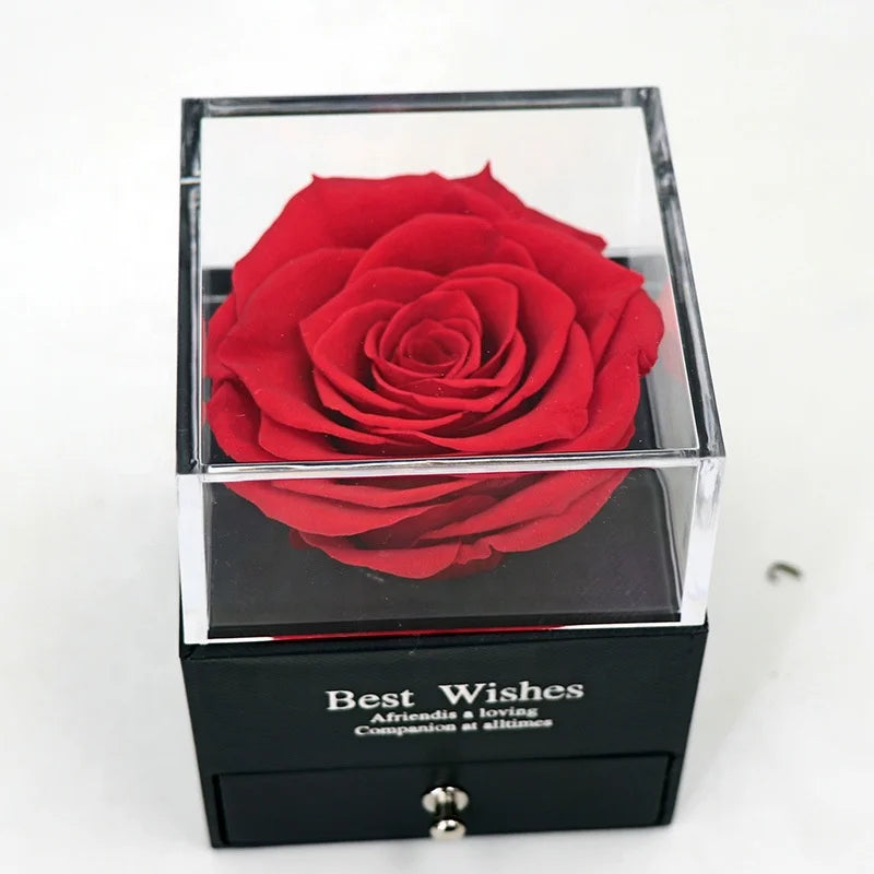 Rosas Naturales Preservadas Single Rose Box Preserved Rose Jewelry Box with Drawer Eternal Infinity Rose Jewelry Box