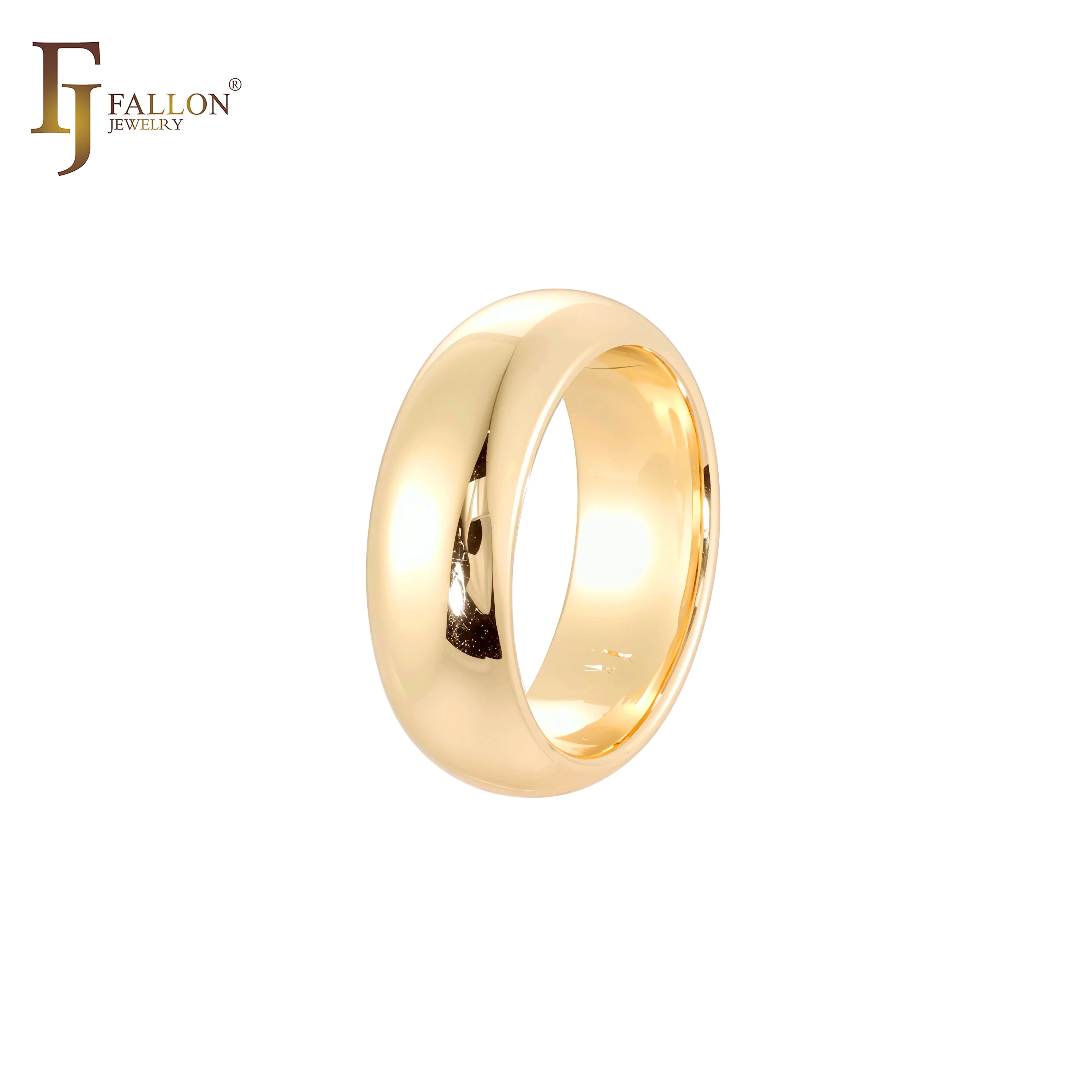 FJ Fallon Fashion Jewelry 6mm Wedding Band Rings Plated in 18K Gold Brass Based
