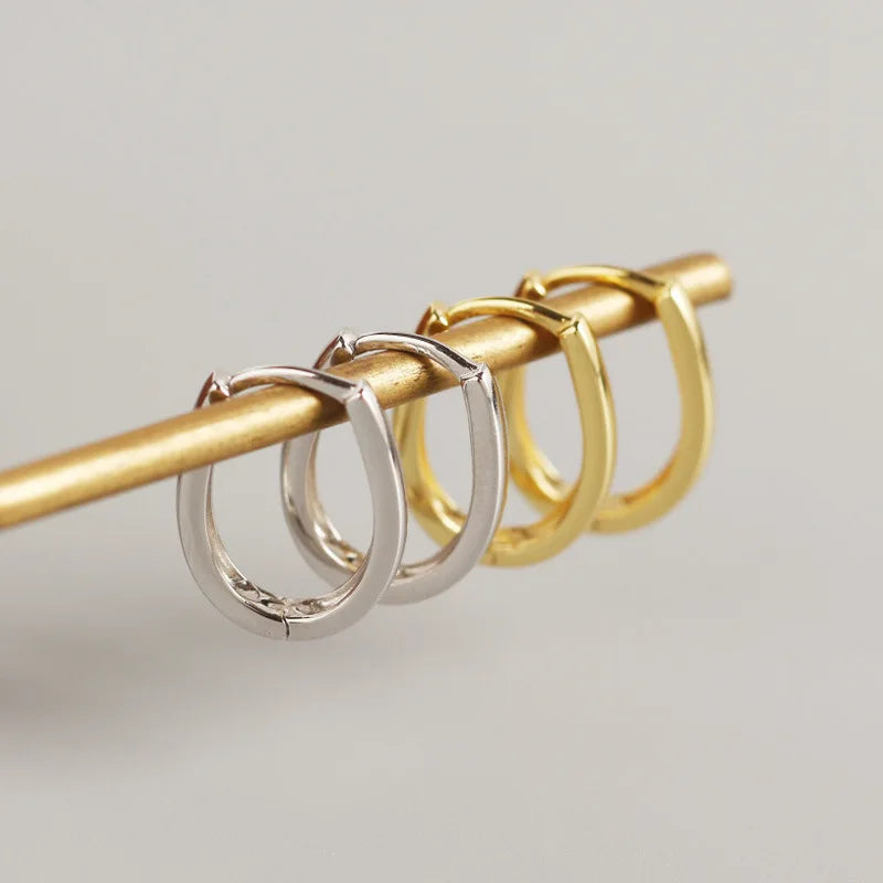 Fashion Minimalist Earrings Jewelry 925 Sterling Silver Oval Geometric Earrings Gold Plated Hoop Earrings for Women