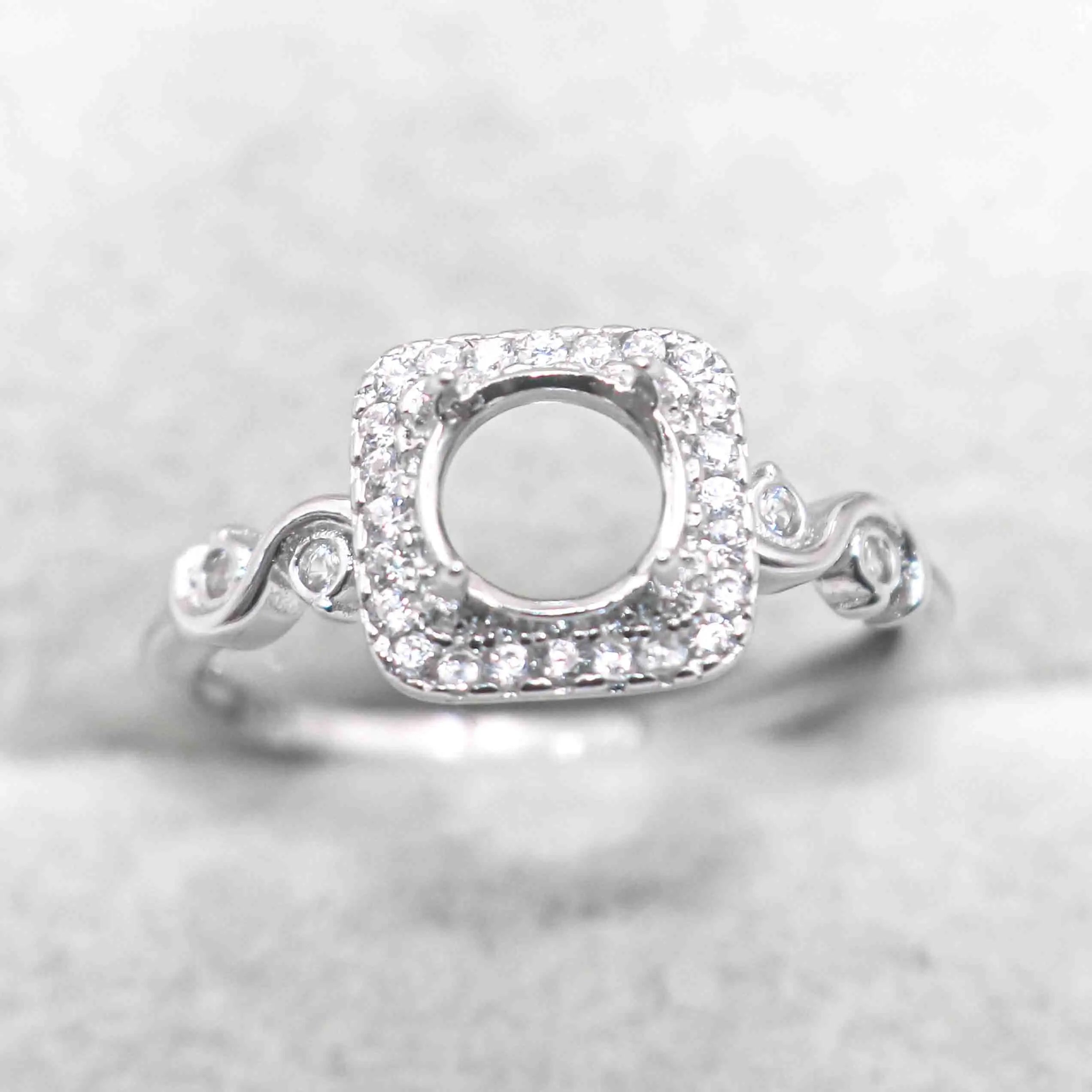 Sterling Silver 6*6mm Semi Mount Ring Empty Frame Blank Support Claw Setting S925 Base Holder Without Center Stone for DIY Inlay