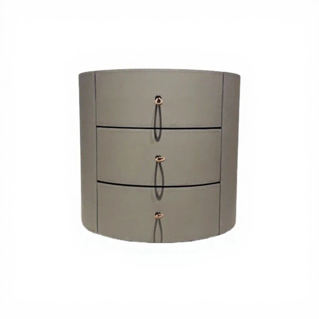 Factory Direct Sale Customizable Bedside Table Modern Design Leather Surface Solid Wood Bedside Table With Rattan Rope Handle