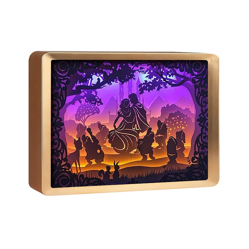 Grimm Fairy Tale Snow White Style Diy 7 Sheets Paper Cut Light  Box Desk Top Night Light Paper Lantern for Children Bedroom