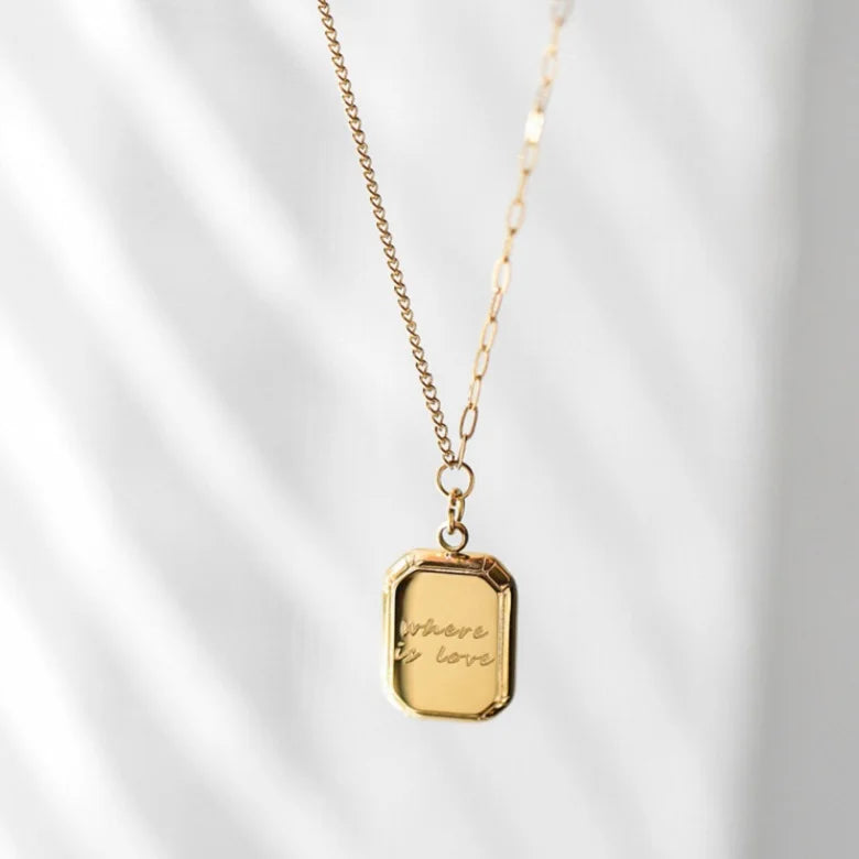 Pvd 18k Gold Plated square Pendant Cube Letter Charm Hot Selling Necklaces Stainless Steel Necklace Collar De Acero Inoxidable