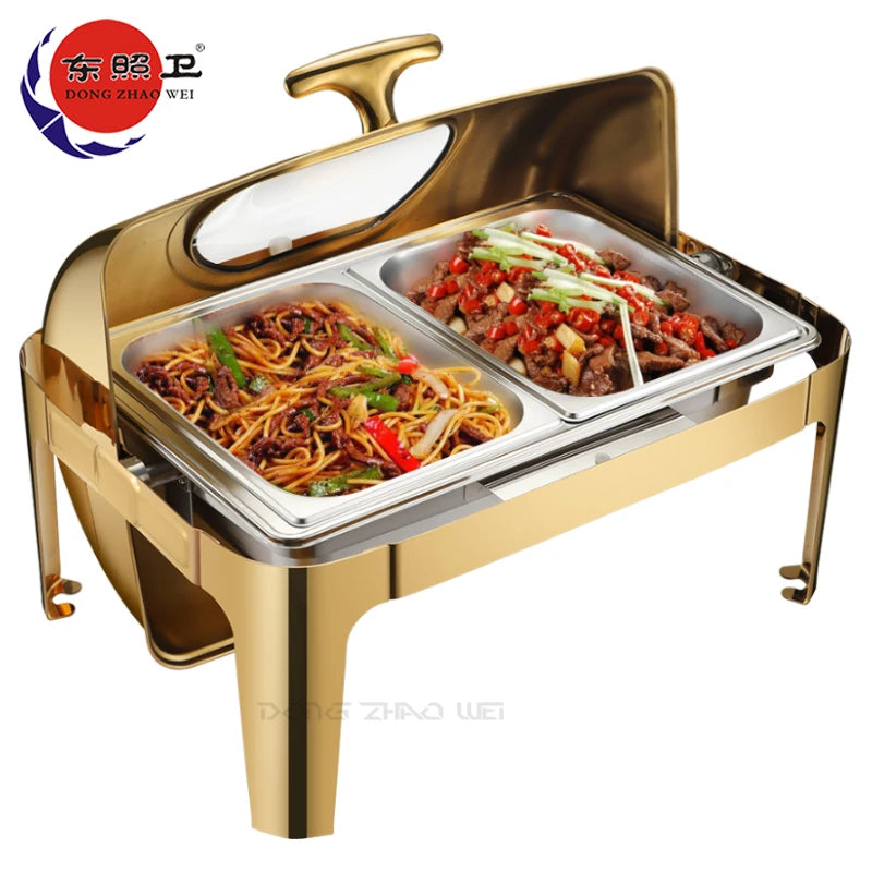OEM 2 Pans Stainless Steel Food Warmer Double Pans 9L Chafing Dish Buffet Rotating Chafing Dish