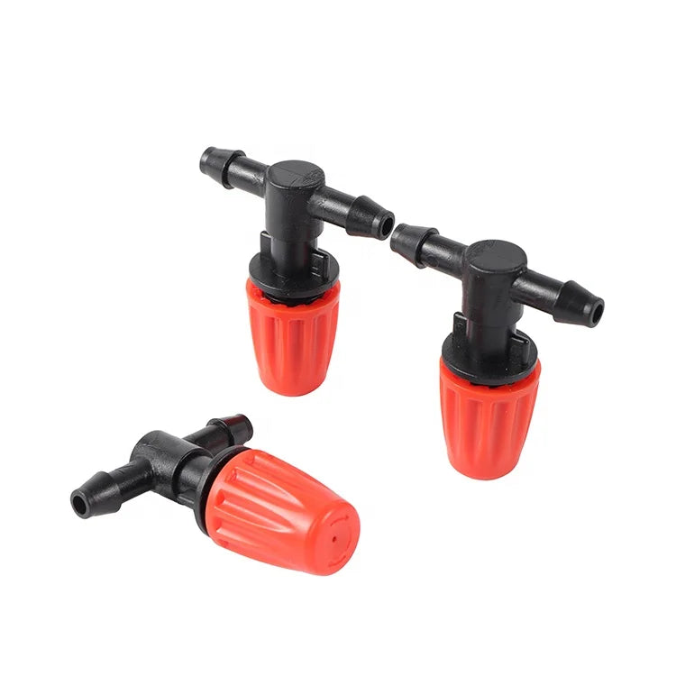 Plastic Adjustable Misting Nozzle with Tee Joint Garden Watering Irrigation Cooling Spray Fog Nozzle
